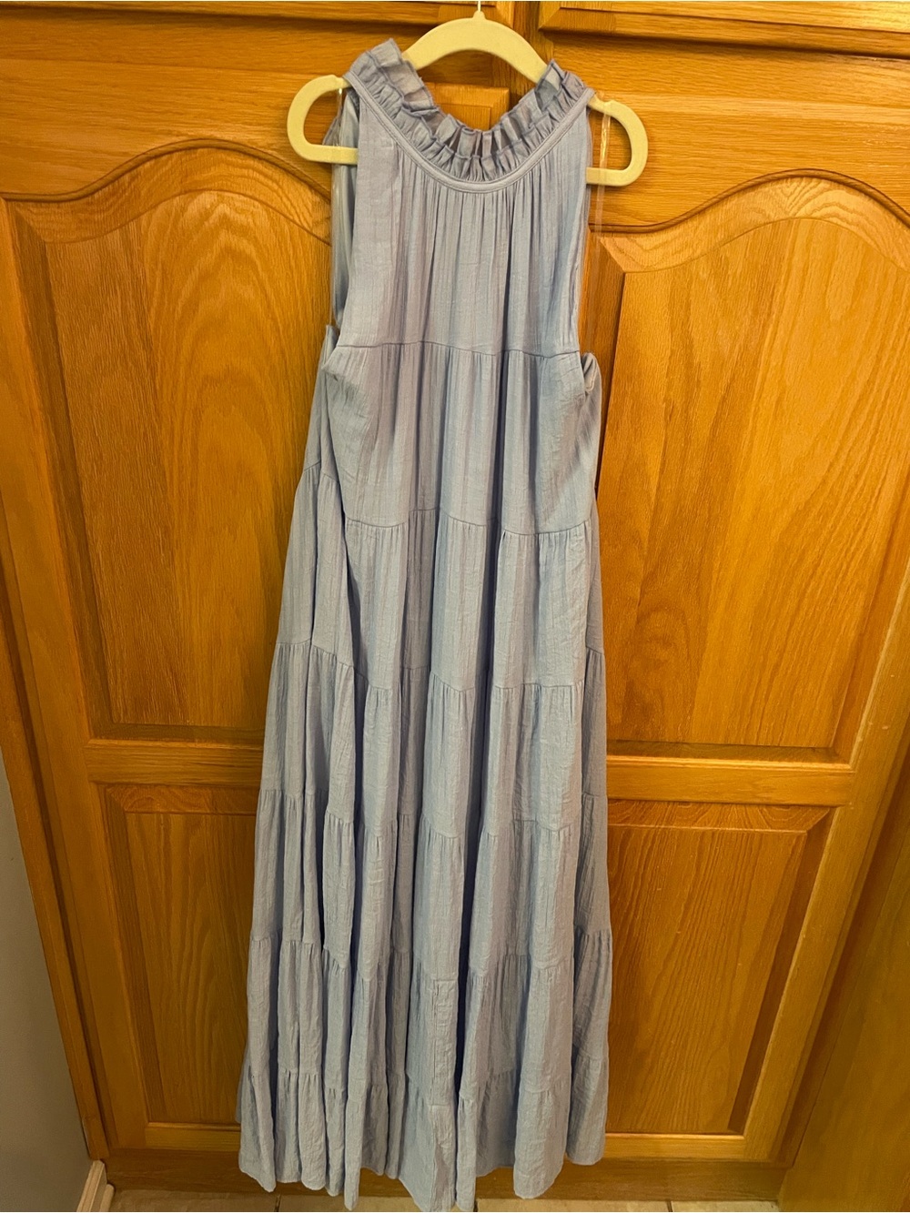 entro Light Blue Tiered Ruffle-Neck Maxi Dress